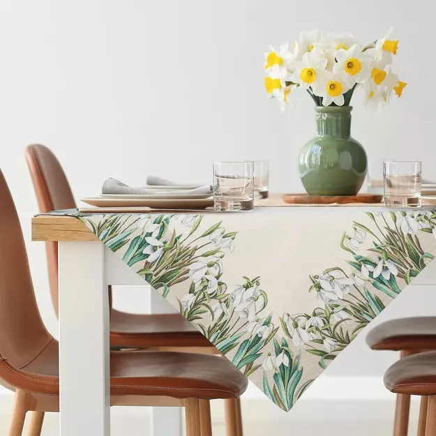 Nakładka gobelinowa 100x100 1300 naturalna zielona z nadrukiem przebiśniegów