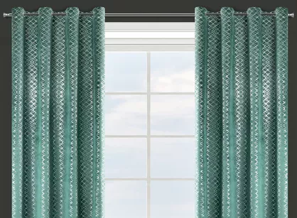 Zasłona gotowa na przelotkach 140x250 MOLY welwetowa zielona ze srebrnym geometrycznym nadrukiem Design 91
