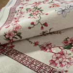 Obrus gobelinowy 140x180 THAI naturalny różowy wzór kwiatu wiśni - 2