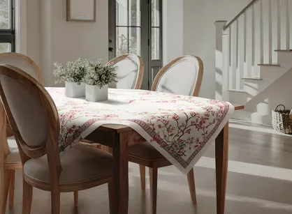 Obrus gobelinowy 140x180 THAI naturalny różowy wzór kwiatu wiśni