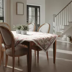 Obrus gobelinowy 140x180 THAI naturalny różowy wzór kwiatu wiśni