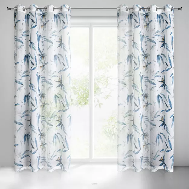 Firana na przelotkach 140x250 AIDA biała z etaminy z nadrukiem egzotycznych liści