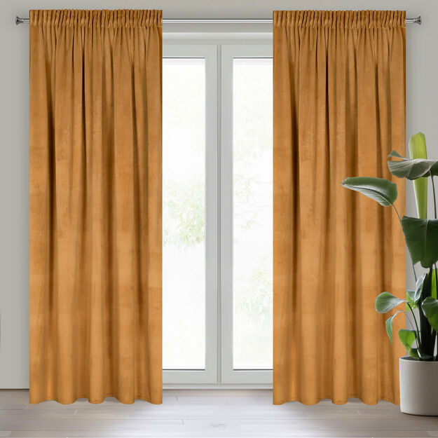 Zasłona na taśmie 140x270 MELANIE welwetowa miodowa o aksamitnej strukturze