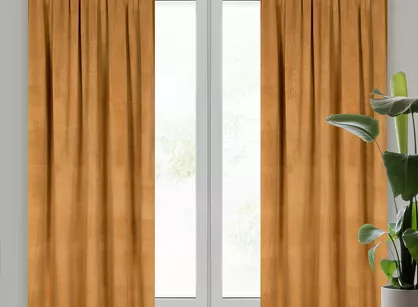 Zasłona gotowa na taśmie 140x270 MELANIE welwetowa miodowa o aksamitnej strukturze