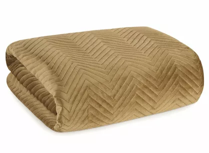 Narzuta welwetowa 230x260 SOFIA miodowa pikowana w gęstą jodełkę