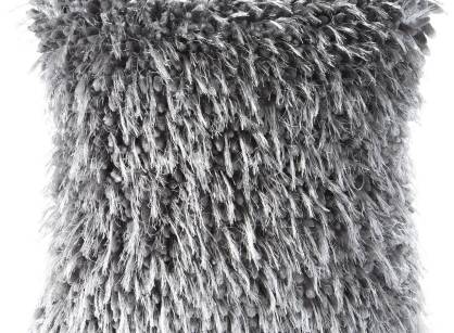 Poszewka futrzana 40x40 KORAL stalowa z długim włosiem i nićmi