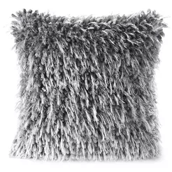 Poszewka futrzana 40x40 KORAL stalowa z długim włosiem i nićmi