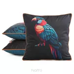 Poszewka welwetowa 45x45 VELVET 136 czarna z designerskim niebieskim wzorem botanicznym obszyta lamówką - 2