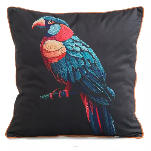 Poszewka welwetowa 45x45 VELVET 136 czarna z designerskim niebieskim wzorem botanicznym obszyta lamówką