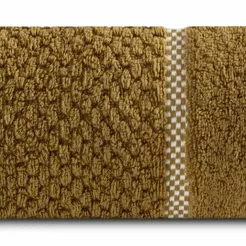 Ręcznik bawełniany 70x140 CALEB miodowy o delikatnym wzorze krateczki i kontrastową bordiurą