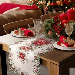 Bieżnik świąteczny 45x140 4153 gobelinowy z szenili naturalny zielony świąteczny wzór