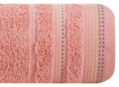 Ręcznik 30x50 POLA koralowy z kolorową bordiurą zakończoną stebnowaniem 500 g/m2