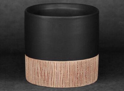 Ceramiczna osłonka na donicę fi 11x10 MILI 3 czarna brązowa dwukolorowa w kształcie walca
