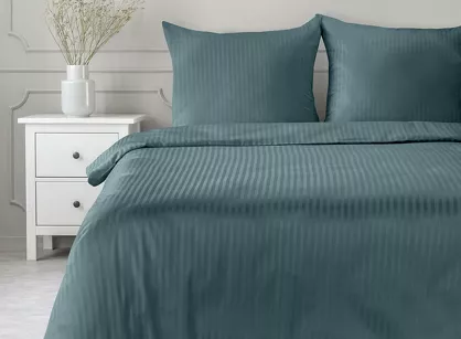 Pościel satynowa 160x200 VERA jednokolorowa gładka morska w prążki