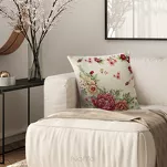 Poszewka gobelinowa 45x45 GRIA naturalna różowa z nadrukiem kwiatów piwonii - 3