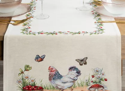 Bieżnik wielkanocny 45x140 1287 gobelinowy naturalny czerwony kurki