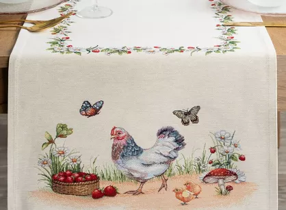 Bieżnik wielkanocny 45x140 1287 gobelinowy naturalny czerwony kurki