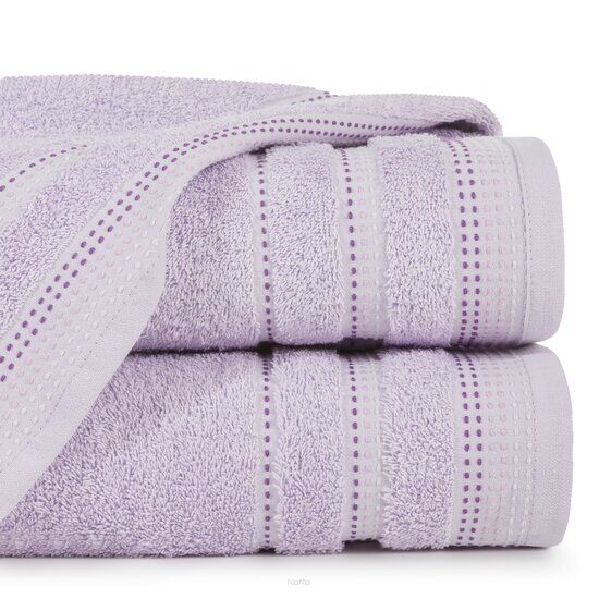 Ręcznik bawełniany 70x140 POLA wrzosowy z kolorową bordiurą zakończoną stebnowaniem