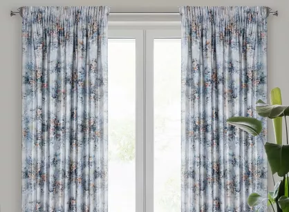 Zasłona na taśmie 140x270 MARISA srebrna różowa z kwiatowym nadrukiem