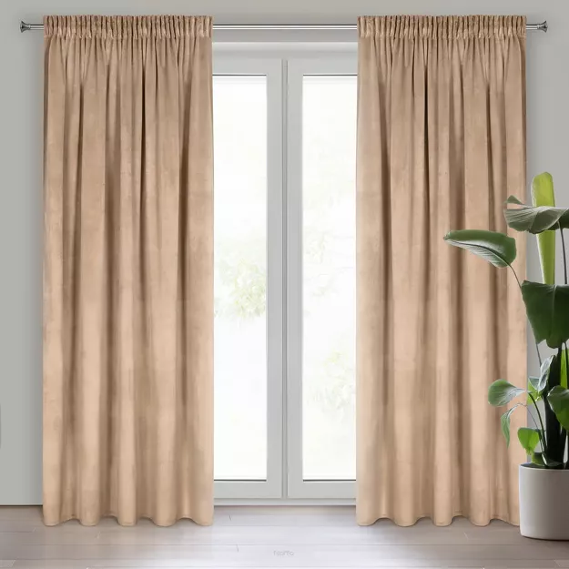 Zasłona na taśmie 140x270 MELANIE welwetowa ciemny beż o aksamitnej strukturze