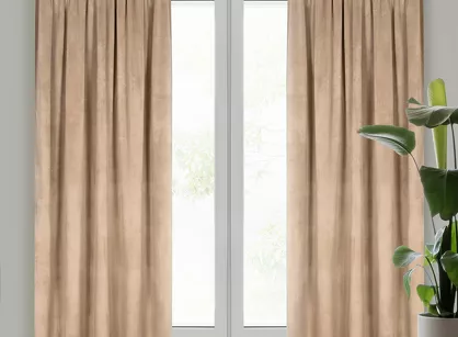 Zasłona gotowa na taśmie 140x270 MELANIE welwetowa ciemny beż o aksamitnej strukturze