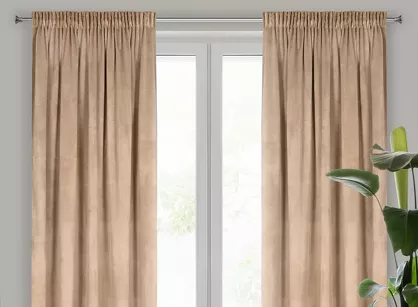 Zasłona na taśmie 140x270 MELANIE welwetowa ciemny beż o aksamitnej strukturze