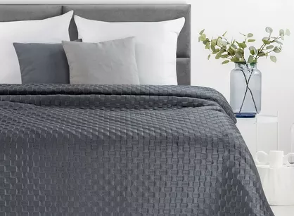 Narzuta welwetowa 200x220 SOFIA 4 grafitowa pikowana w dużą gęstą jodełkę
