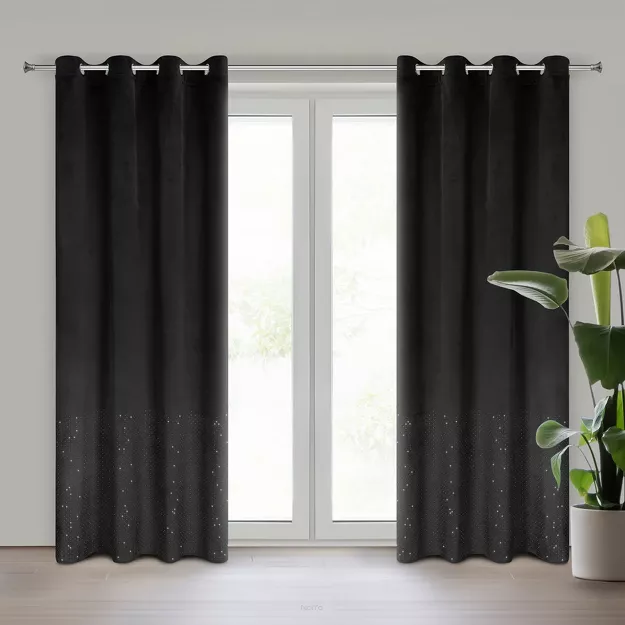 Zasłona na przelotkach 140x250 ARIADNA welwetowa czarna zdobiona diamencikami