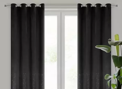 Zasłona na przelotkach 140x250 ARIADNA welwetowa czarna zdobiona diamencikami