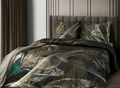 Pościel z makosatyny 160x200 SOREIA Eva Minge czarna kremowa designerski wzór