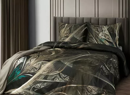 Pościel z makosatyny 160x200 SOREIA Eva Minge czarna kremowa designerski wzór