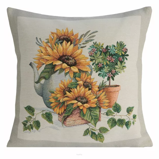 Poszewka gobelinowa 45x45 57 naturalna z wzorem słoneczników