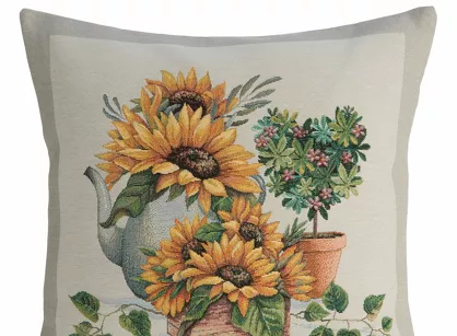 Poszewka gobelinowa 45x45 57 naturalna z wzorem słoneczników