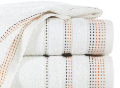 Ręcznik bawełniany 70x140 POLA biały z kolorową bordiurą zakończoną stebnowaniem