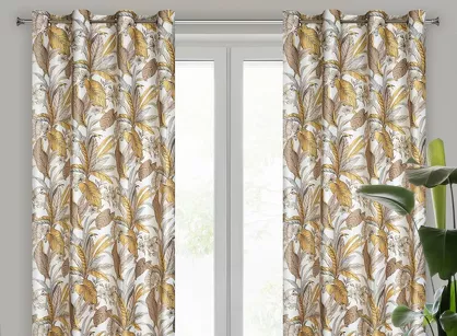 Zasłona na przelotkach 140x250 BARI welwetowa biała ruda z nadrukiem liśći i kwiatów Design 91