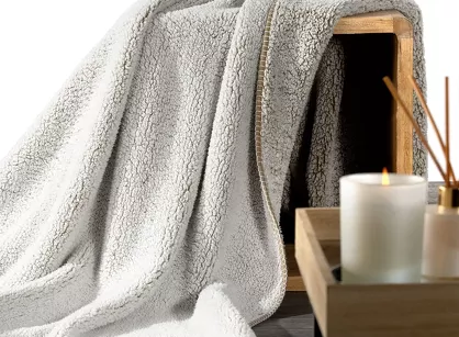 Koc 150x200 KOALA beżowy biały wzór miękkiego baranka