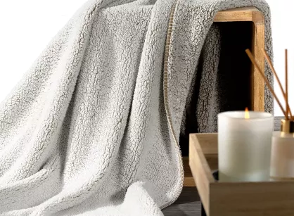 Koc 150x200 KOALA beżowy biały wzór miękkiego baranka