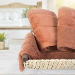 Ręcznik 30x50 MARI musztardowy z welurową bordiurą w pasy 500 g/m2 - 6