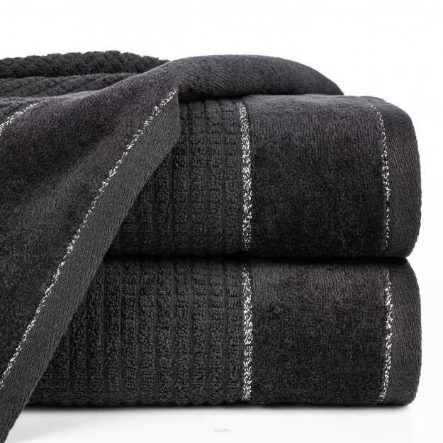 Ręcznik bawełniany 50x90 GLORY 2 czarny z welurową bordiurą przeszywaną srebrną nicią