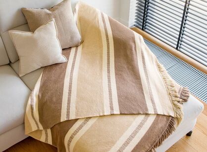 Koc bawełniany 150x200 1228-1 beżowy brązowy z frędzlami