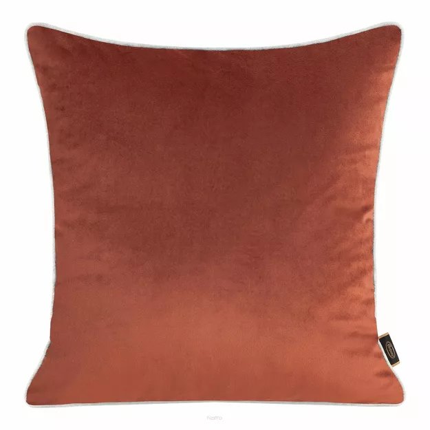 Poszewka welwetowa 45x45 VELVET 57B ceglana z wypustką na brzegach i imitacją lnu