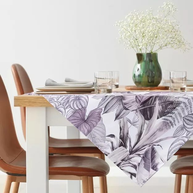 Nakładka welwetowa 85x85 DAVOS 2 biała pikowana z wzorem egzotycznych fioletowych i szarych liści