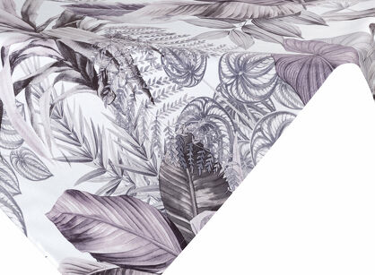 Nakładka welwetowa 85x85 DAVOS 2 biała pikowana z wzorem egzotycznych fioletowych i szarych liści