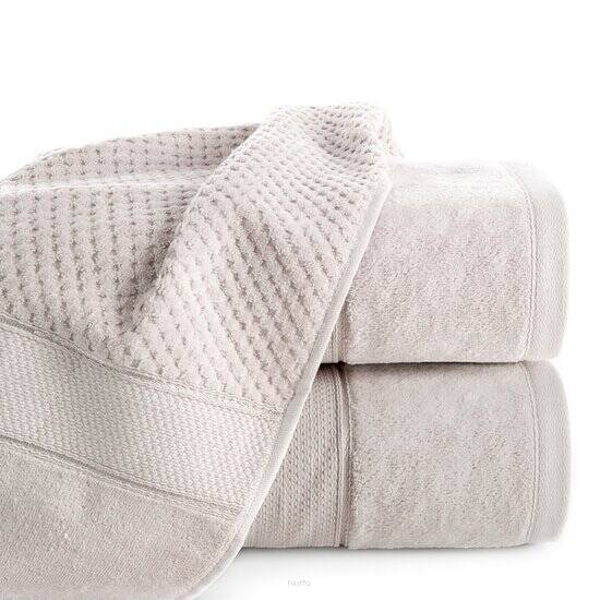 Ręcznik bawełniany 50x90 JESSI beżowy z fakturą krateczki i gładką welurową bordiurą