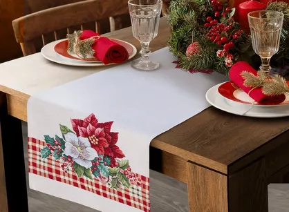 Bieżnik świąteczny 45x140 1273 gobelinowy naturalny z z wzorem gwiazdy betlejemskiej