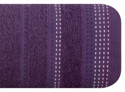 Ręcznik 70x140 POLA śliwkowy z kolorową bordiurą zakończoną stebnowaniem 500 g/m2