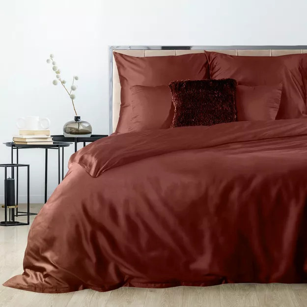 Pościel satynowa 140x200 NOVA 3 jednokolorowa gładka burgundowa