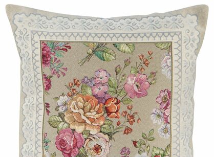 Poszewka gobelinowa 45x45 1175 oliwkowa z wzorem kwiatowym