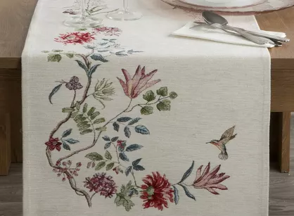 Bieżnik gobelinowy 40x100 1295 naturalny z nicią szenilową zdobiony wzorem kwiatów