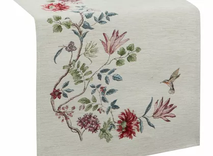 Bieżnik gobelinowy 40x100 1295 naturalny z nicią szenilową zdobiony wzorem kwiatów